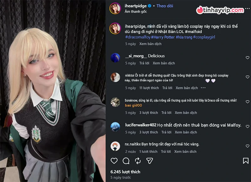 Astasiia Dream đu trend Draco Malfoy bản nữ cực thần thái